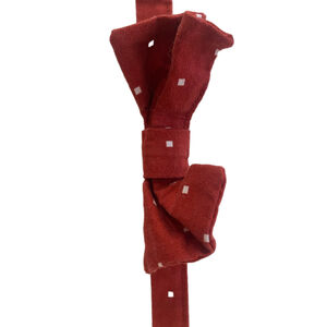 Hand made dog bow tie - red- square dot print. medium sized dog